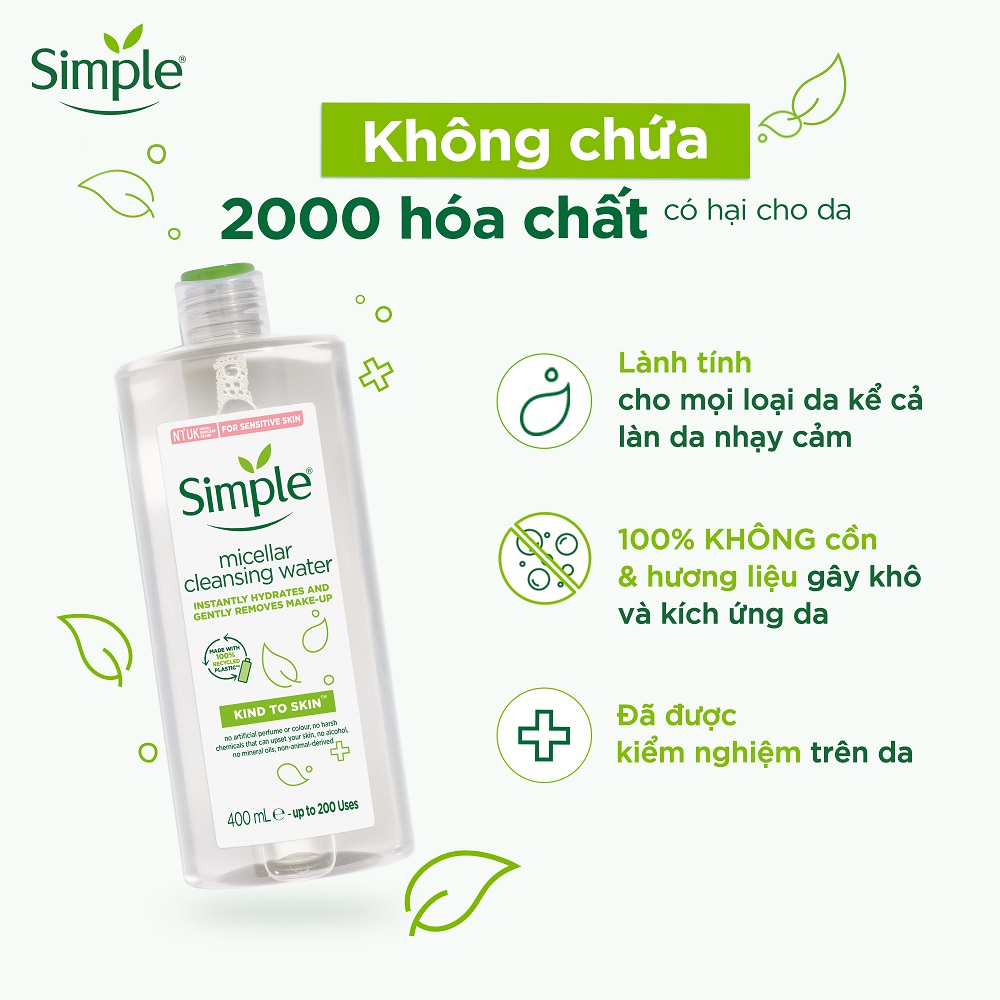 CHÍNH HÃNG] Nước Tẩy Trang Simple 200ml - Làm Sạch Dịu Nhẹ