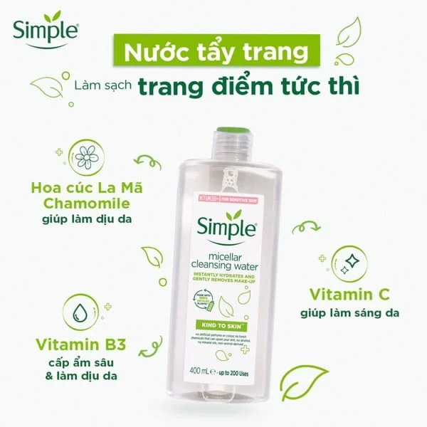 CHÍNH HÃNG] Nước Tẩy Trang Simple 200ml - Làm Sạch Dịu Nhẹ