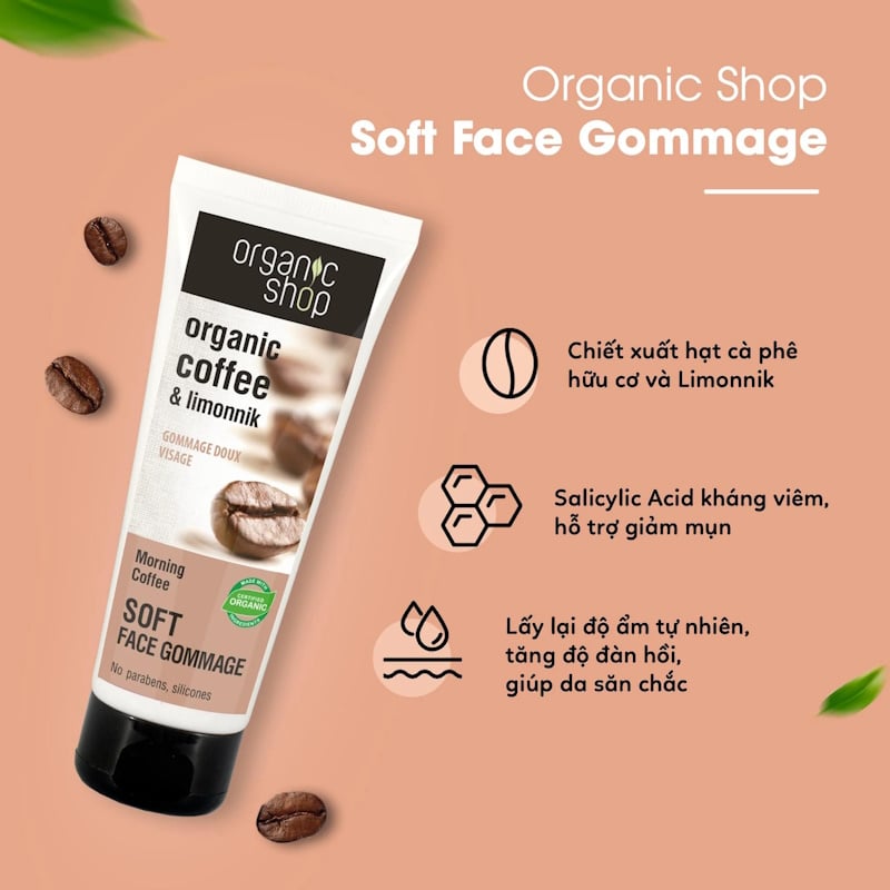 Tẩy Tế Bào Chết Chiết Xuất Cà Phê Organic Shop Soft Face Gommage Morning Coffee 75ml