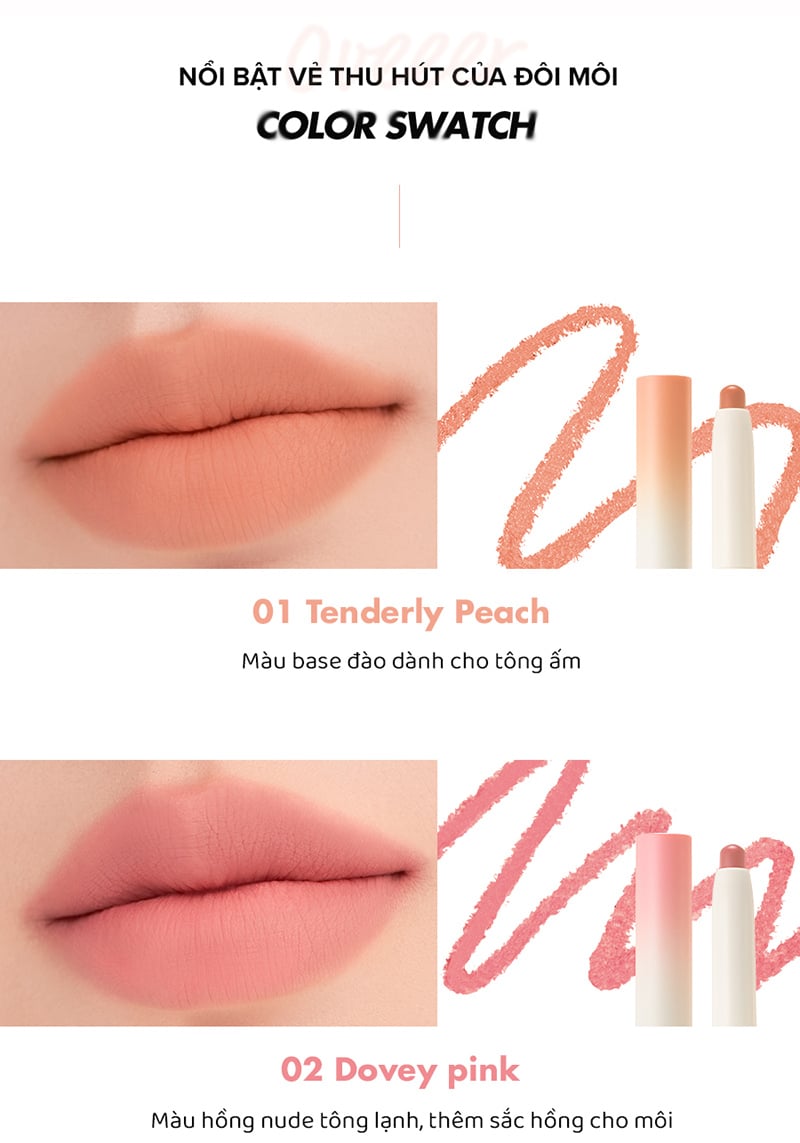 Chì Kẻ Viền Môi Nhung Lì, Lâu Trôi, Thiết Kế 2 Đầu Romand Lip Mate Pencil 0.5g