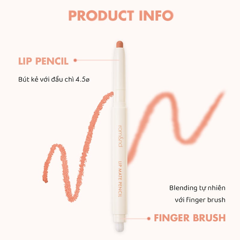 Chì Kẻ Viền Môi Nhung Lì, Lâu Trôi, Thiết Kế 2 Đầu Romand Lip Mate Pencil 0.5g
