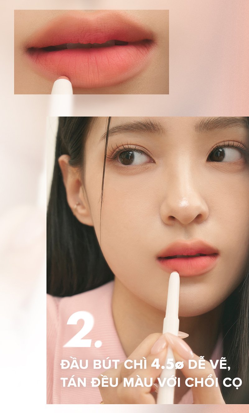 Chì Kẻ Viền Môi Nhung Lì, Lâu Trôi, Thiết Kế 2 Đầu Romand Lip Mate Pencil 0.5g